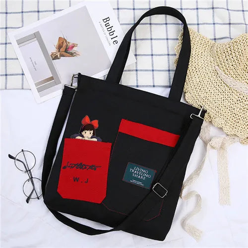 Anime Kiki's Service Canvas Shoulder Bag Large Capacity Handbags Women Bags