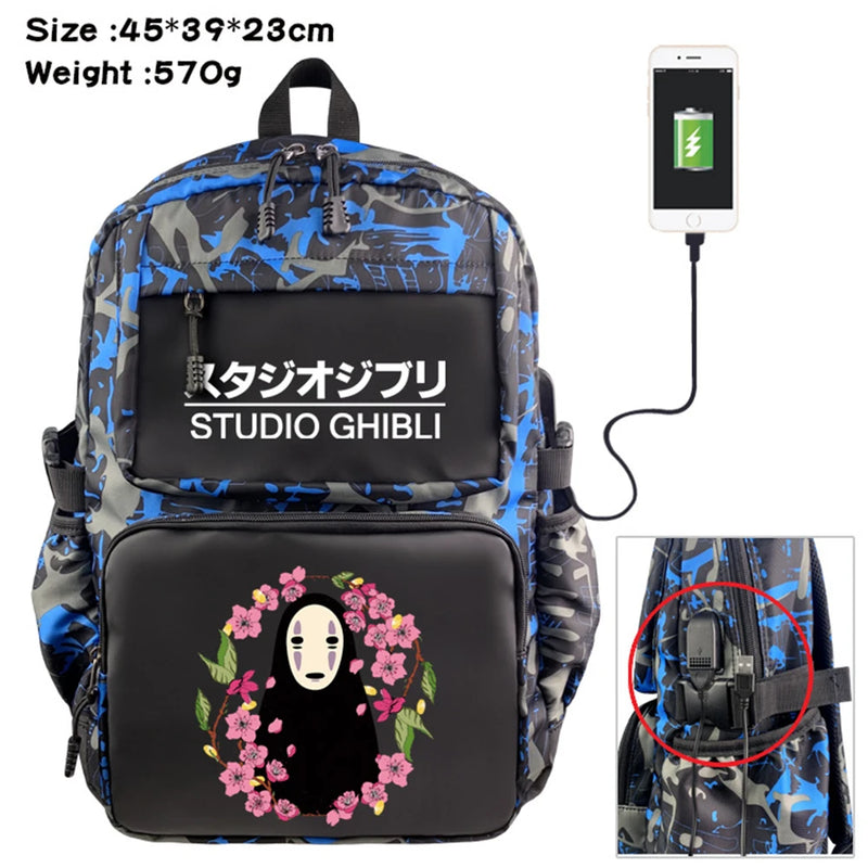 Anime My Neighbor Totoro Backpack Student Schoolbag USB Casual Travel Knapsack