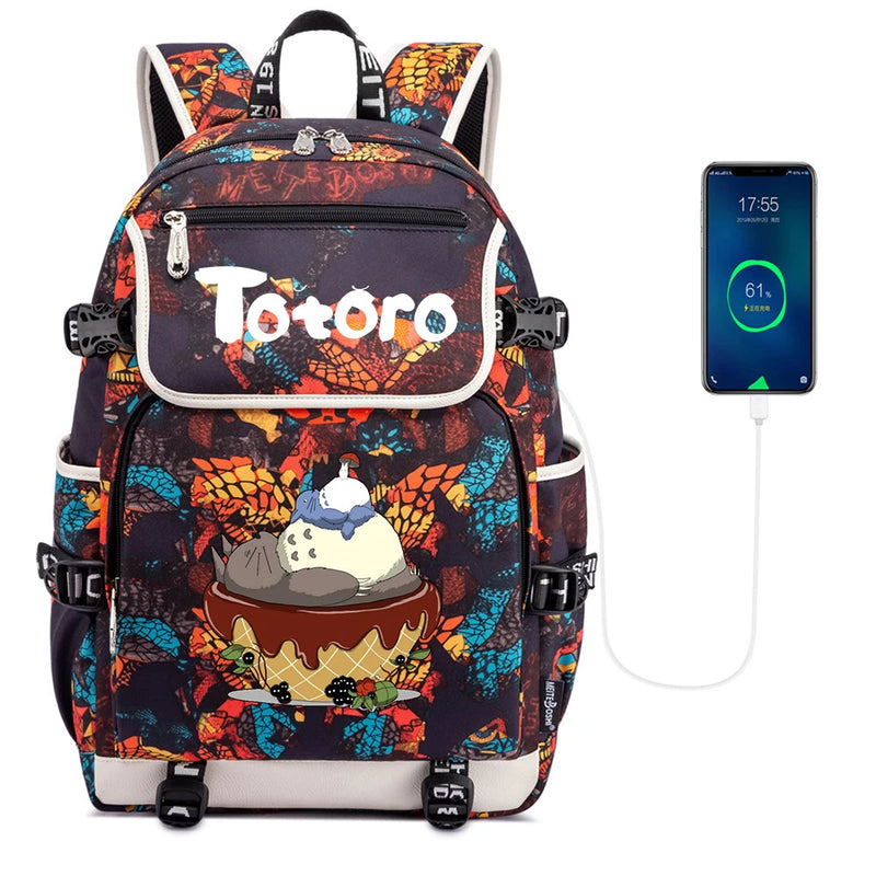 Anime Totoro Casual Backpack Canvas Packsack Zipper School Bag