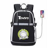 Anime Totoro Oxford USB Backpack Reflective Stripe Zipper Bookbag