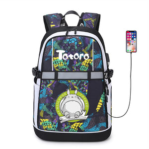 Anime My Neighbor Totoro Oxford USB Backpack Reflective Stripe Casual Bookbag