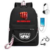 Anime One Punch-Man Backpack USB Charging Headphone Teens Student Schoolbag