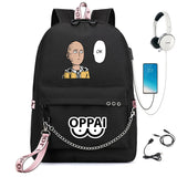 Anime One Punch-Man Backpack USB Charging Headphone Teens Student Schoolbag