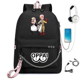 Anime One Punch-Man Backpack USB Charging Headphone Teens Student Schoolbag