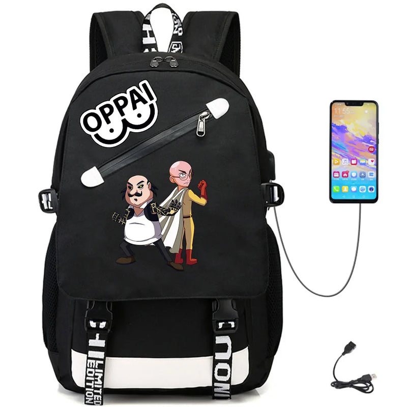 One Punch Man USB Oxford Backpack Schoolbag Teenger Rucksack