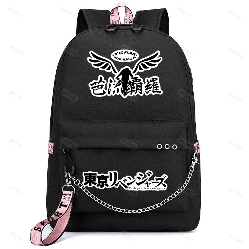 Anime Printing Backpack USB Charging Men Women Waterproof School Bag