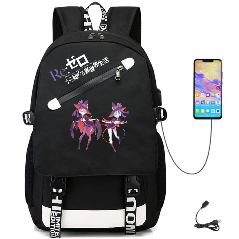 Re:Life In A Different World From Zero USB Unisex Packsack Bag