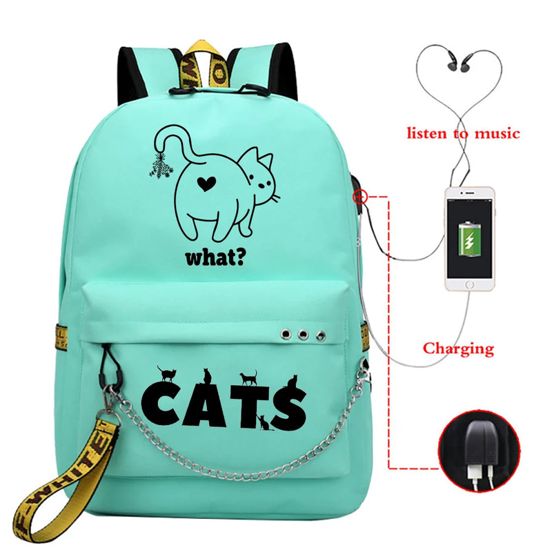 Anime School Backpack Bookbag Cat Cartoon Backpack Rucksack Women Shoulder Bags