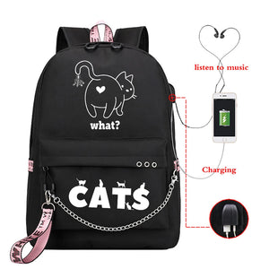 Anime School Backpack Bookbag Cat Cartoon Backpack Rucksack Women Shoulder Bags