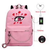 Demon Slayer Uzui Eyes Student Backpack USB Port Girls School Bag
