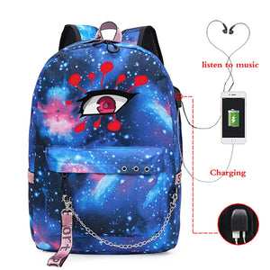 Demon Slayer Uzui Eyes Student Backpack USB Port Girls School Bag