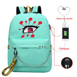 Demon Slayer Uzui Eyes Student Backpack USB Port Girls School Bag