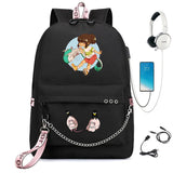 Anime Spirited Away Backpack USB Charging Headphone Teenagers Student Schoolbag