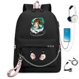 Anime Spirited Away Backpack USB Charging Headphone Teenagers Student Schoolbag