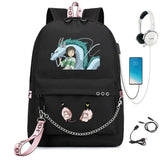 Anime Spirited Away Backpack USB Charging Headphone Teenagers Student Schoolbag