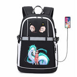 Spirited Away Cartoon USB Backpack Reflective Stripe Teenger Bookbag