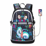Spirited Away Cartoon USB Backpack Reflective Stripe Teenger Bookbag