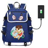 Anime Spirited Away Print Backpack USB Charging Knapsack