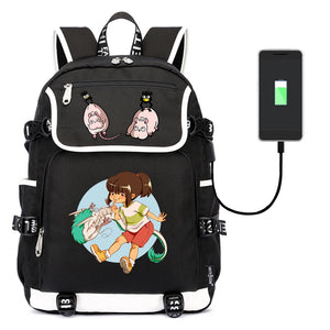 Anime Spirited Away Print Backpack USB Charging Knapsack