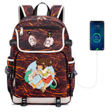 Anime Spirited Away Print Backpack USB Charging Knapsack