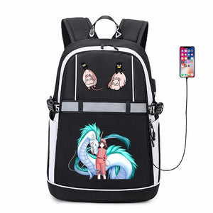 Anime Spirited Away Reflective Stripe USB Backpack Student Bookbag