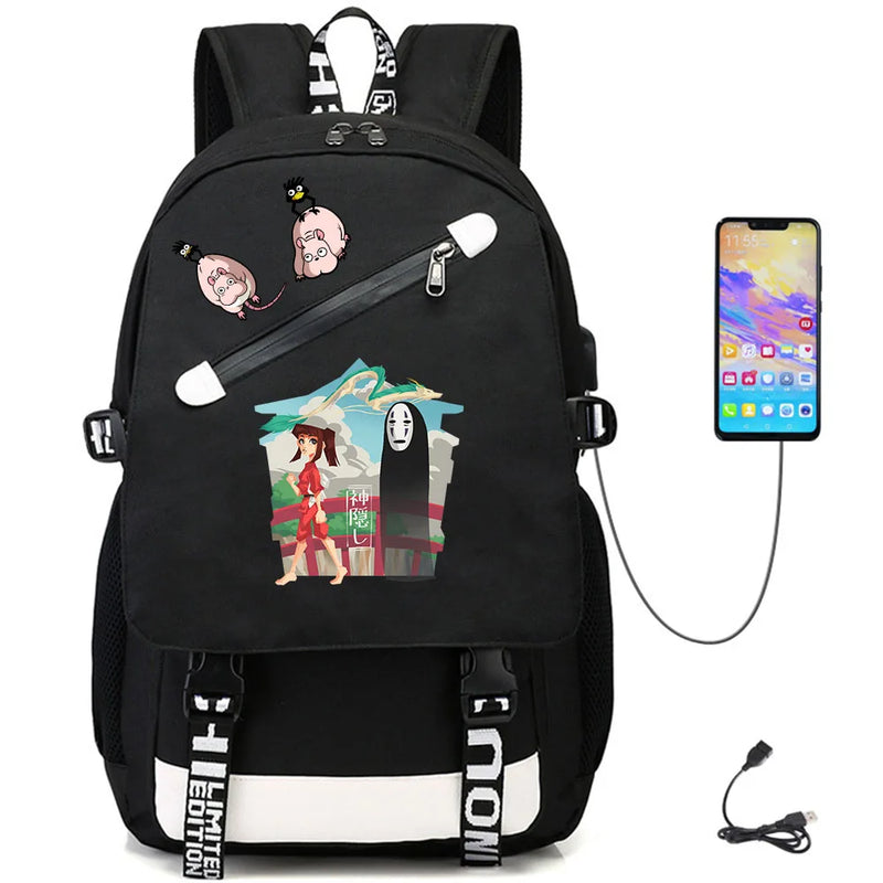 Anime Spirited Away USB Teenger Oxford Student Casual Backpack Schoolbag