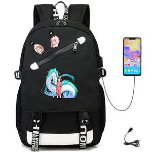 Anime Spirited Away USB Teenger Oxford Student Casual Backpack Schoolbag