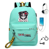 Tokyo Ghoul Nylon Backpack USB Charge Schoolbag Student Teenager Knapsack