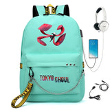 Tokyo Ghoul Nylon Backpack USB Charge Schoolbag Student Teenager Knapsack