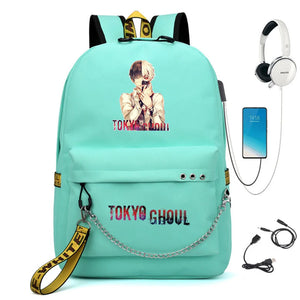 Tokyo Ghoul Nylon Backpack USB Charge Schoolbag Student Teenager Knapsack