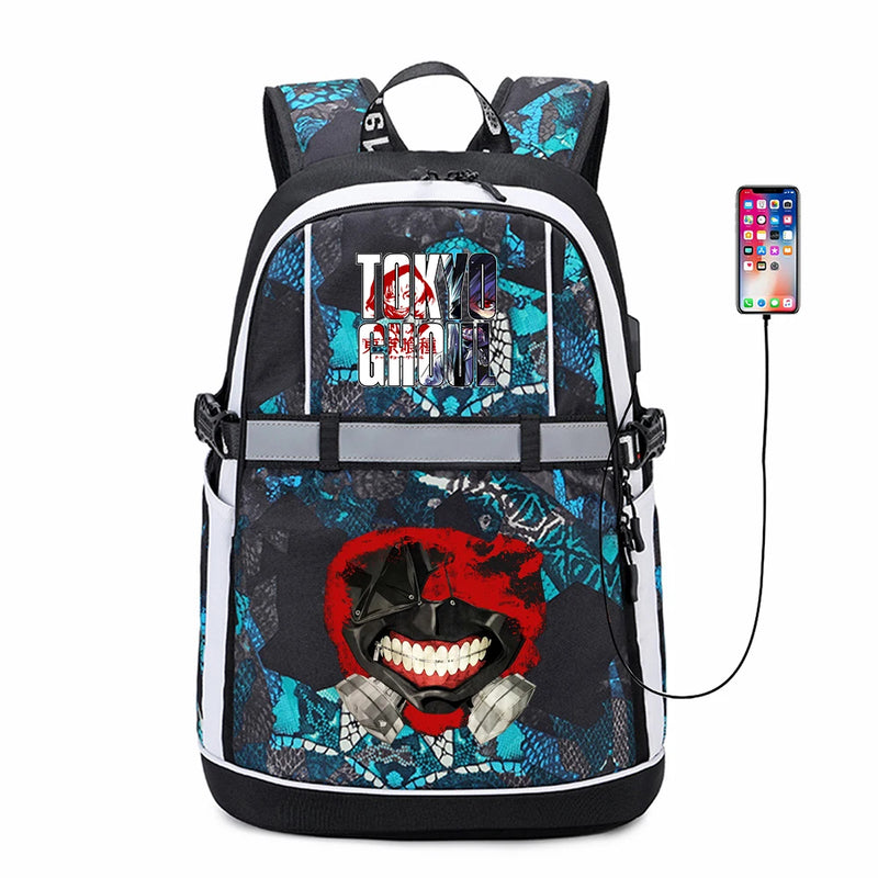 Tokyo Ghoul USB Backpack Reflective Stripe Teenger Schoolbag