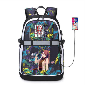 Tokyo Ghoul USB Backpack Reflective Stripe Teenger Schoolbag