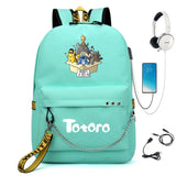 Anime Totoro Nylon Backpack Casual USB Charge Schoolbag Packsack