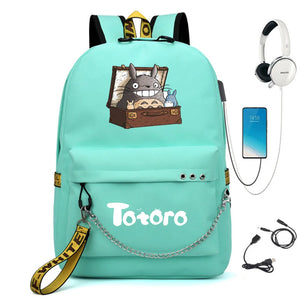 Anime Totoro Nylon Backpack Casual USB Charge Schoolbag Packsack