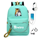 Anime Totoro Nylon Backpack Casual USB Charge Schoolbag Packsack