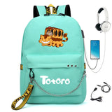 Anime Totoro Nylon Backpack Casual USB Charge Schoolbag Packsack