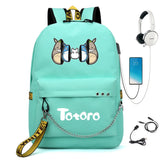 Anime Totoro Nylon Backpack Casual USB Charge Schoolbag Packsack