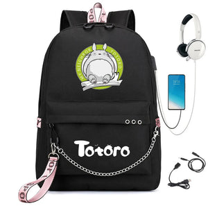 Anime Totoro Nylon Backpack Schoolbag USB Charge Teenger Travel Laptop Bag