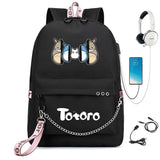 Anime Totoro Nylon Backpack Schoolbag USB Charge Teenger Travel Laptop Bag