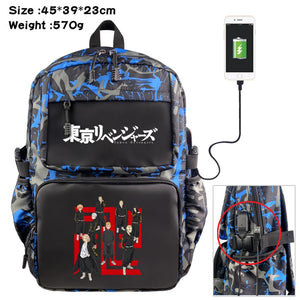 Tokyo Revengers Cartoon Backpack Nylon Casual USB Schoolbag