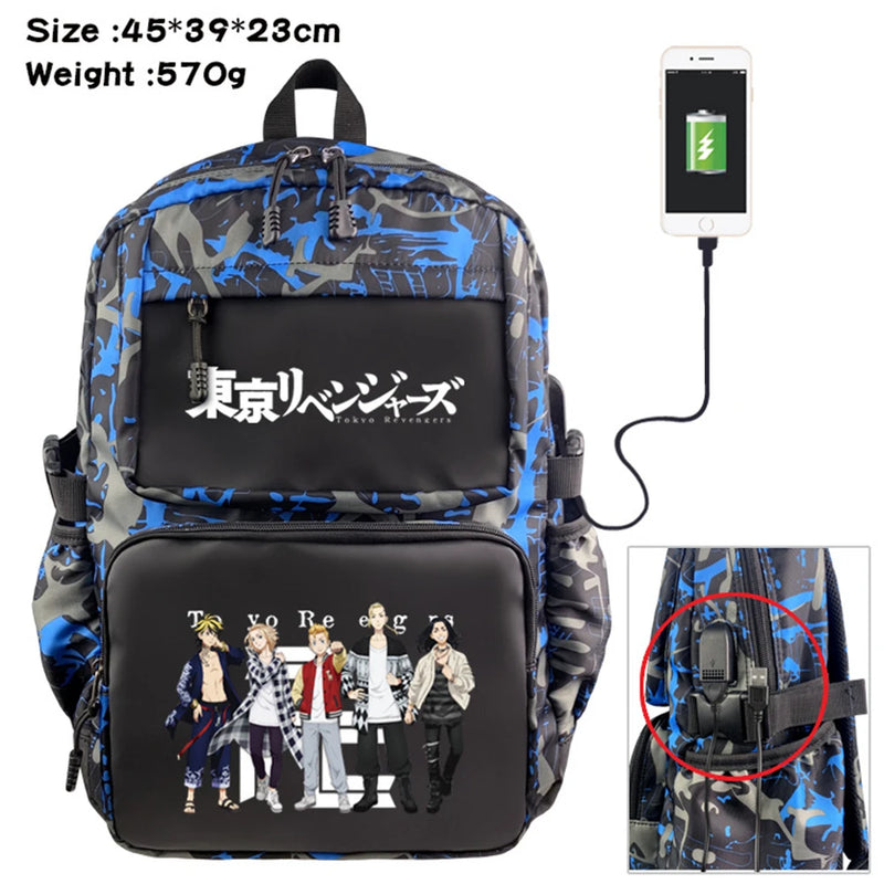 Tokyo Revengers Cartoon Backpack Nylon Casual USB Schoolbag