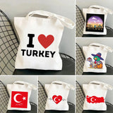 Ankara Cappadovia Istanbul Turkey Map Flag Heart Women Canvas Shoulder Bag