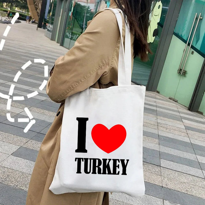 Ankara Cappadovia Istanbul Turkey Map Flag Heart Women Canvas Shoulder Bag