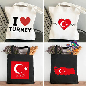 Ankara Cappadovia Istanbul Turkey Map Flag Heart Women Canvas Shoulder Bag