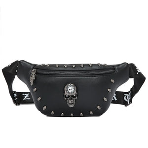 Unisex Waist Bag Pu Leather Fanny Packs Punk Style Rivet Chest Bag