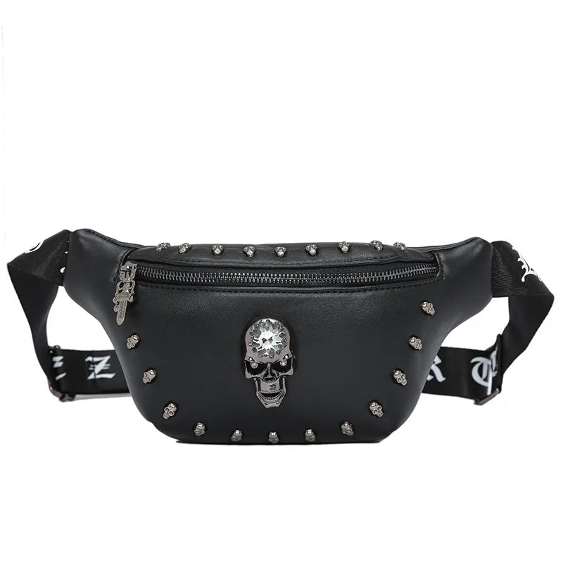 Unisex Waist Bag Pu Leather Fanny Packs Punk Style Rivet Chest Bag
