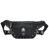 Unisex Waist Bag Pu Leather Fanny Packs Punk Style Rivet Chest Bag