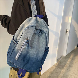 Annmouler Large Capacity Denim Backpack Vintage Bookbag Laptop Bag