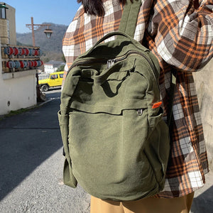 Canvas Rucksack Large Capacity School Bag Unisex Book Bag