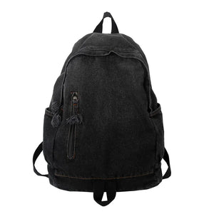 Vintage Women Backpack Denim Daypack Large Capacity Student School Book Bag